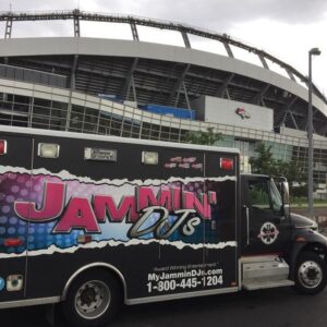 A dj trivia service van branded 